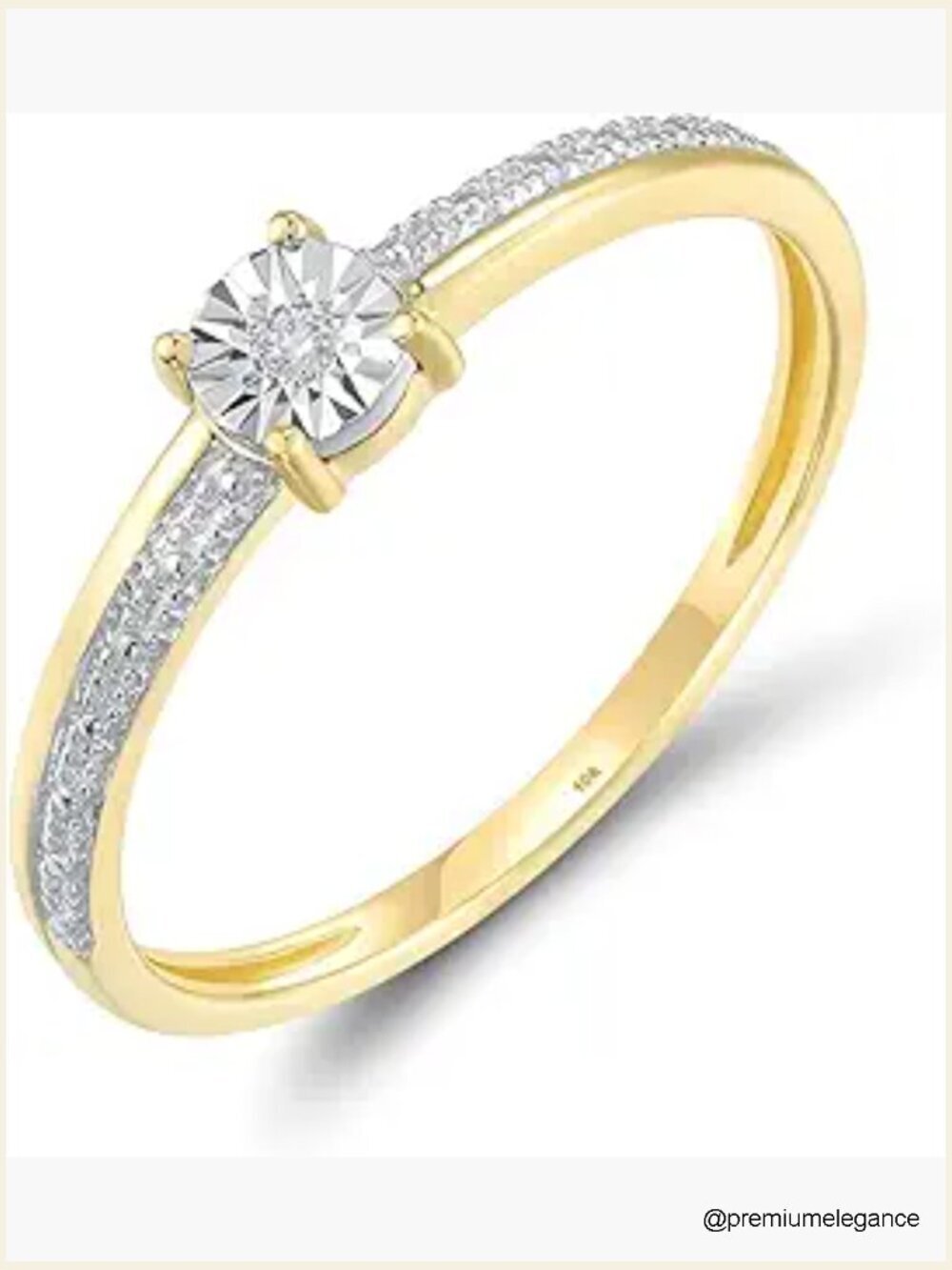 10K Solid Gold Two Tone Diamond Dainty Ring for Women